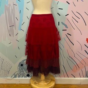 Anthropologie Odille Ombré Ruffled Tiered Lace Midi skirt